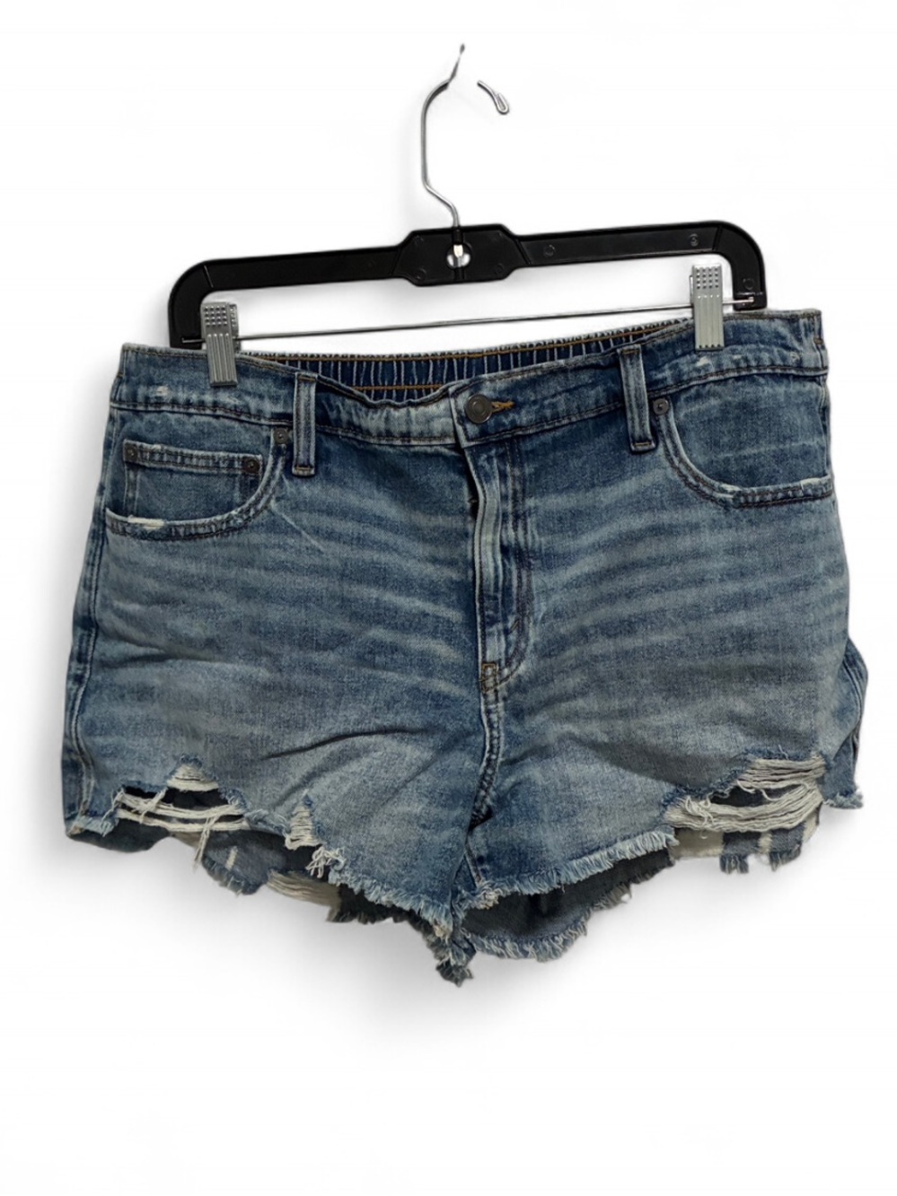 Aerie Elastic Waistband Blue Distressed Hems Denim Shorts